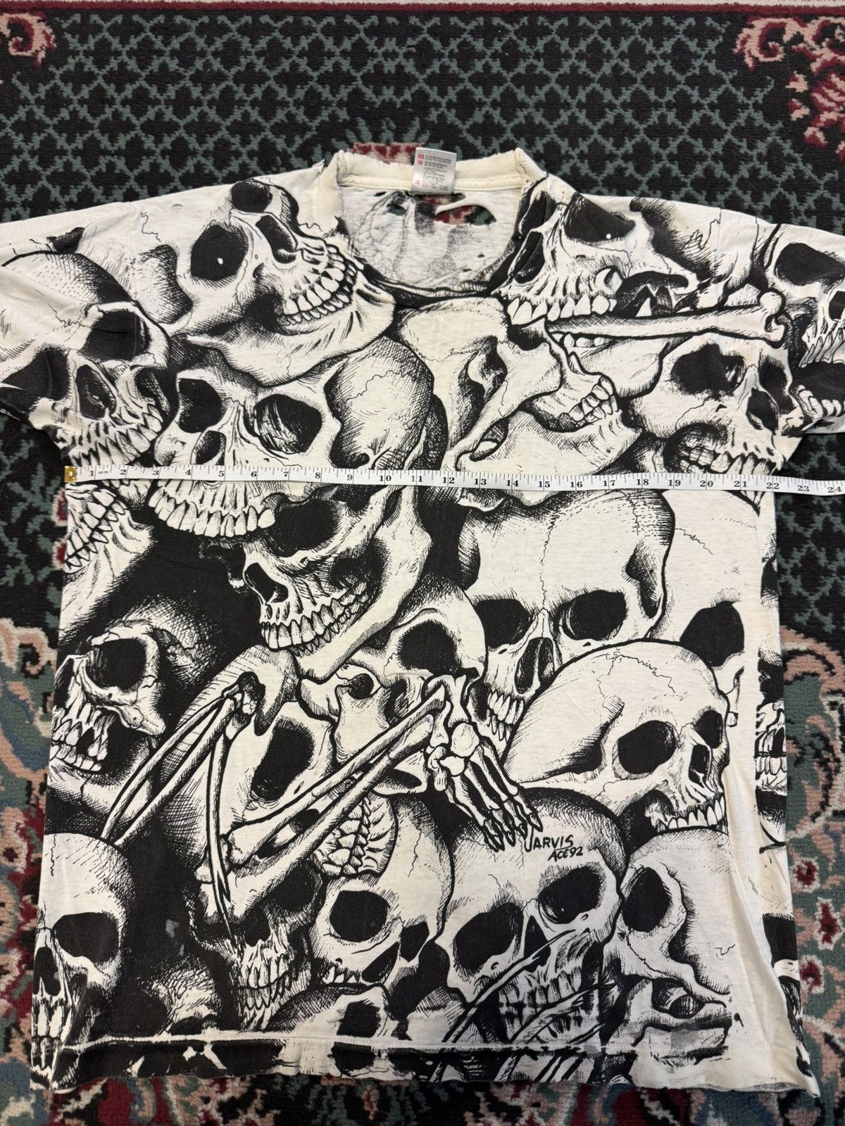 Vintage Vintsge AOP Skull Jarvis Ace 1992 Original Rare grunge shirt Size US L / EU 52-54 / 3 - 9 Thumbnail