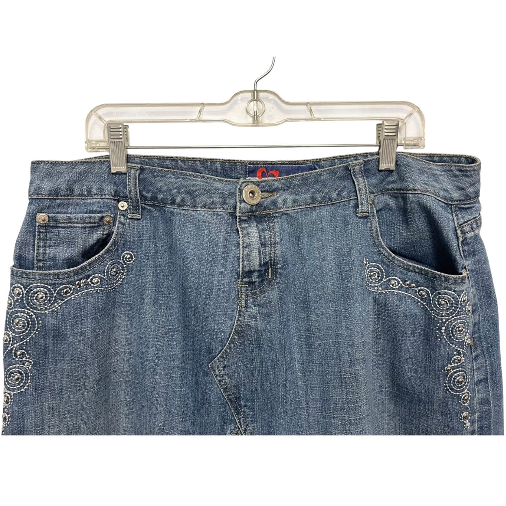 Denime VINTAGE Mwah Denim Skirt Midi Jeans 16W Plus Blue Embellished Pockets Women Ladies Size 38" / US 16 / IT 52 - 6 Thumbnail
