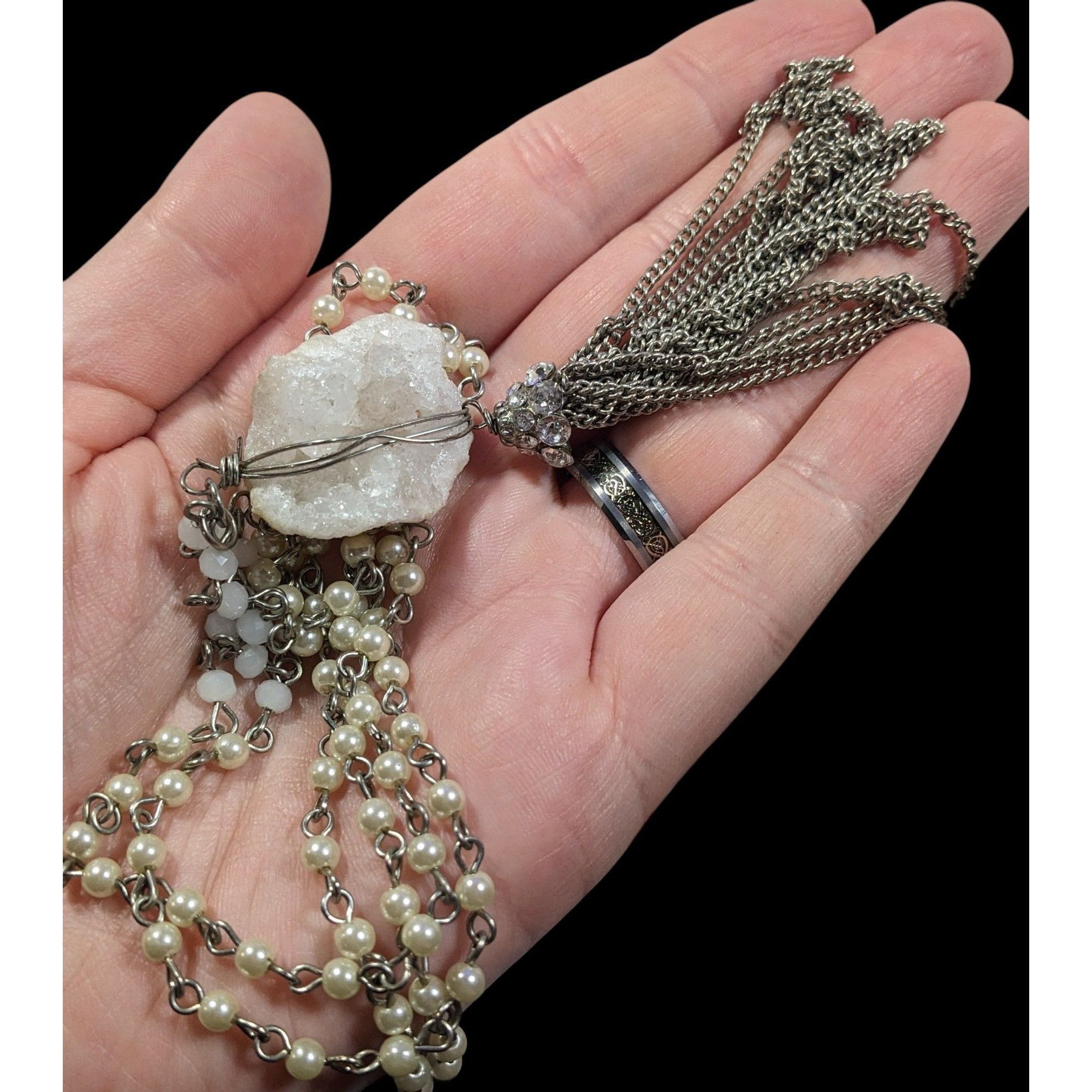 Other Handmade Druzy Quartz Pendant Tassel Necklace Size ONE SIZE - 9 Thumbnail