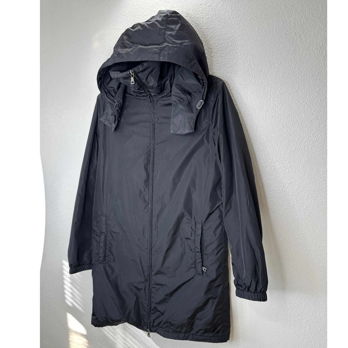 Prada Prada Black Polyester Hooded Long Line Rain Jacket 42 / L Size US L / EU 52-54 / 3 - 3 Thumbnail