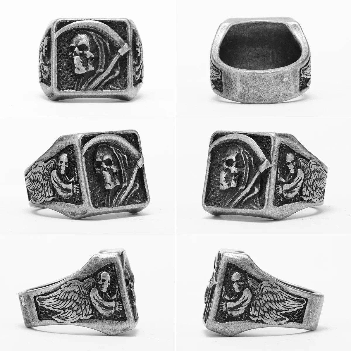 Vintage Retro Grim Reaper Skull Men Ring Size ONE SIZE - 4 Thumbnail