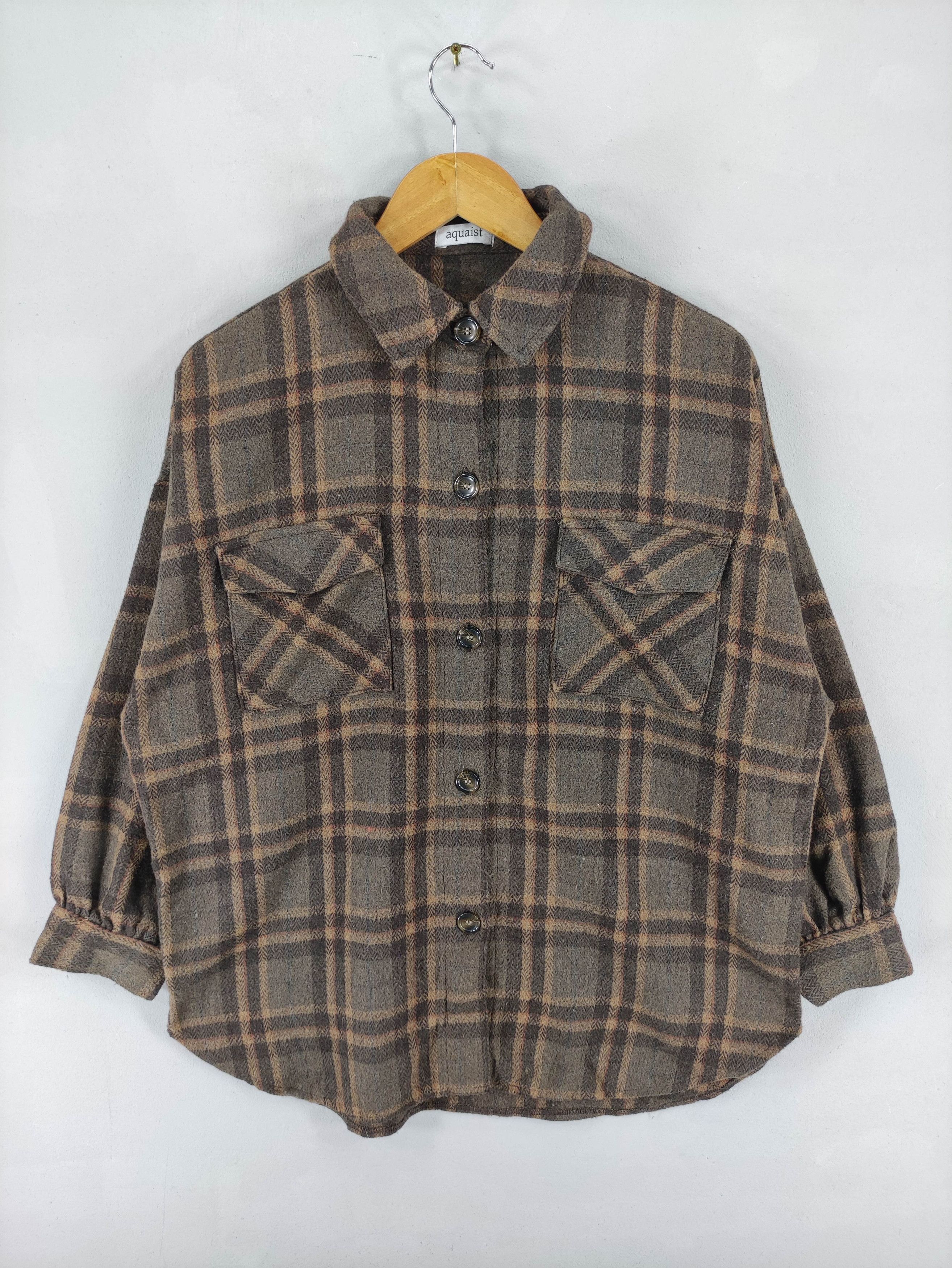 Japanese Brand Vintage Flannel Shirt Button Long Sleeve Up Brown By Aquaist Size L / US 10 / IT 46 - 1 Thumbnail