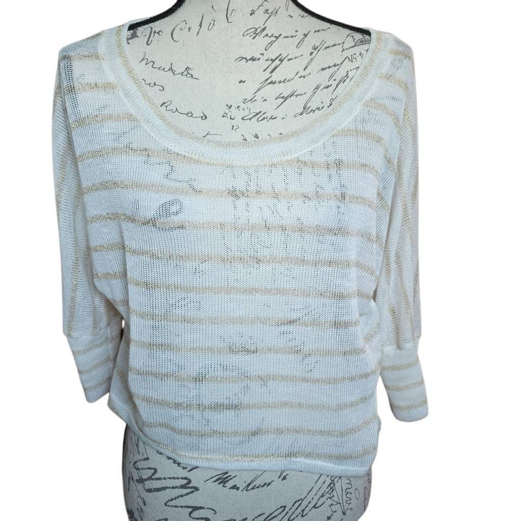 Kirra Kirra Women's Size Large White Gold Stripe Knit Sheer 3l4 Sl Size L / US 10 / IT 46 - 1 Thumbnail