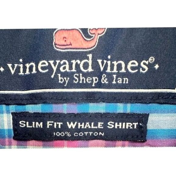Vineyard Vines Vineyard Vines Button Down Shirt Adult XS Whale Blue Pink Tartan Plaid Slim Mens Size US XS / EU 42 / 0 - 6 Thumbnail