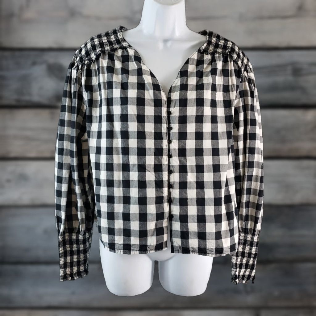 Vintage A New Day Women's Button Front Shirt Sz Large Black Checkered Cotton Long Sleeve Shirt Size L / US 10 / IT 46 - 1 Thumbnail