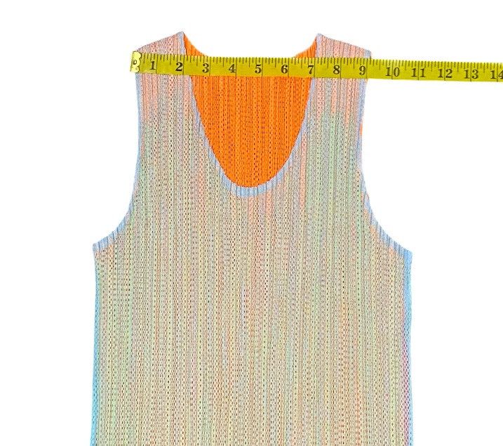 Pleats Please Issey Miyake Pleats Please Fluorescent Green Orange Mesh Overlay Dress Size L / US 10 / IT 46 - 16 Thumbnail