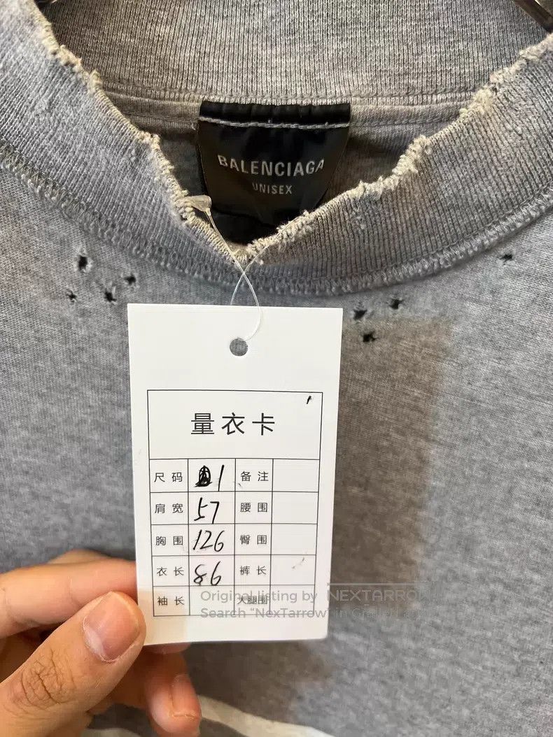 Balenciaga Balenciaga Grey Distressed Hole T-Shirt Size US S / EU 44-46 / 1 - 5 Thumbnail