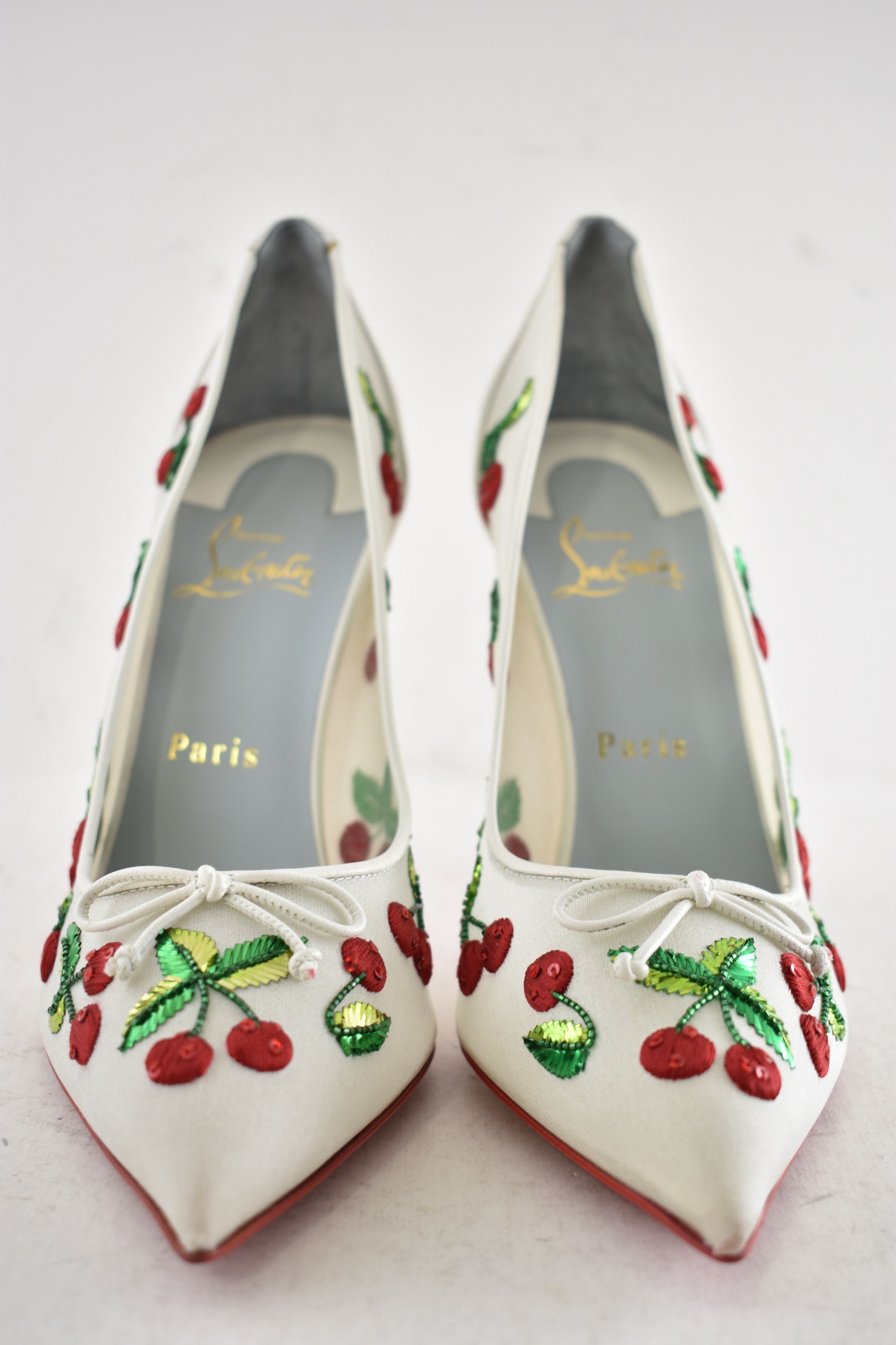 Christian Louboutin Cherrypump 100 Latte White Organza Red Cherry Pump Heel 39.5 Size US 9.5 / IT 39.5 - 10 Thumbnail