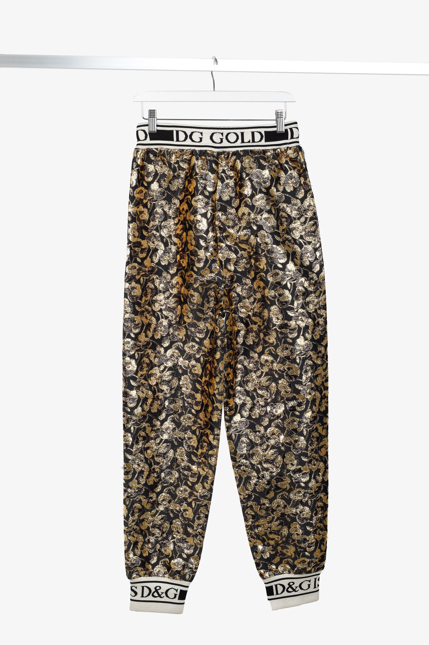 Dolce & Gabbana Dolce & Gabbana Gold Floral-Jacquard Tape-Trim Track Pants Size 27" / US 4 / IT 40 - 2 Thumbnail