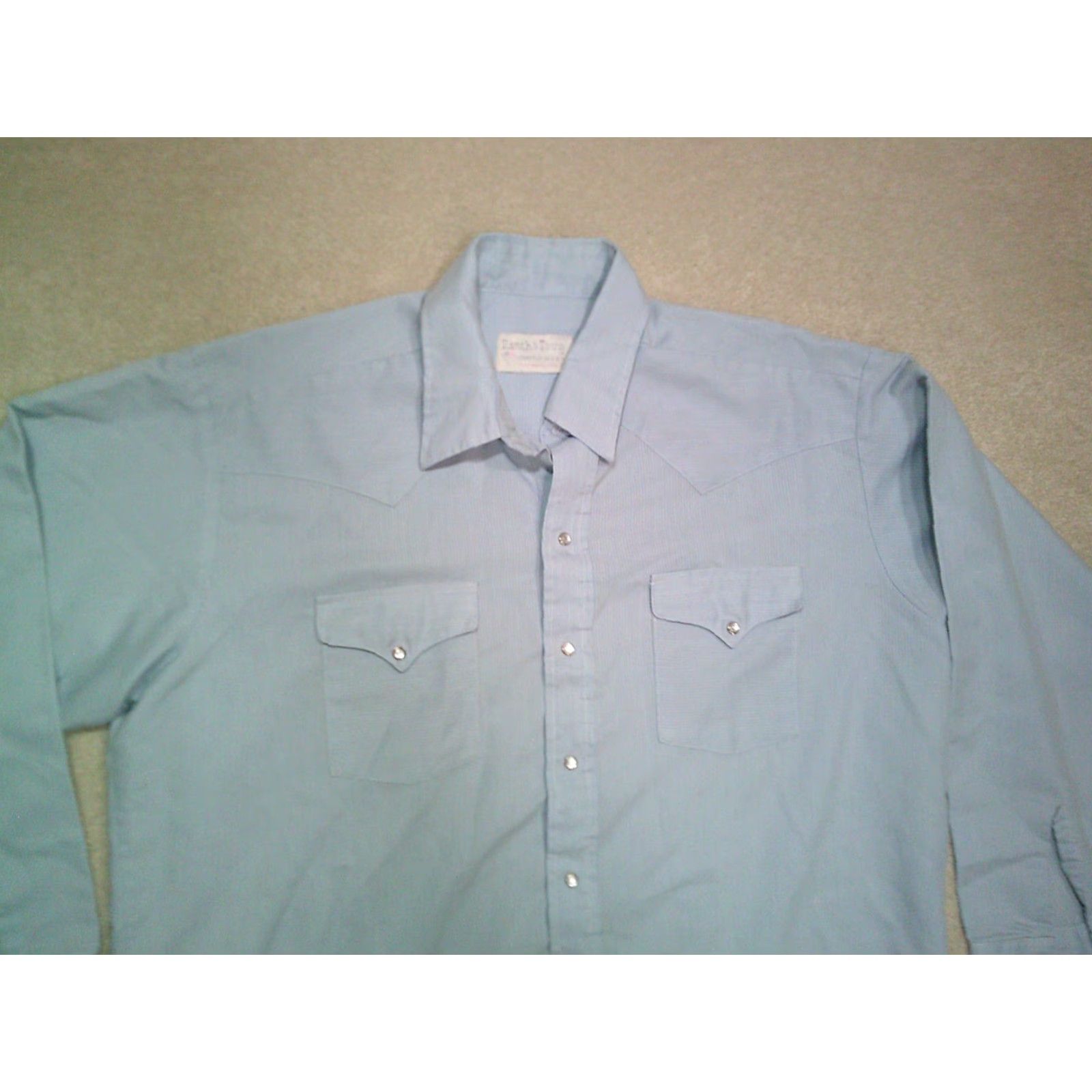Vintage VINTAGE Ranch & Town Pearl Snap Shirt Mens XL Extra Large 17 1/2 Blue Cotton Blend Knit Long Sleeve Button-Up with Pockets Cowboy Western Rodeo Size US XL / EU 56 / 4 - 3 Thumbnail