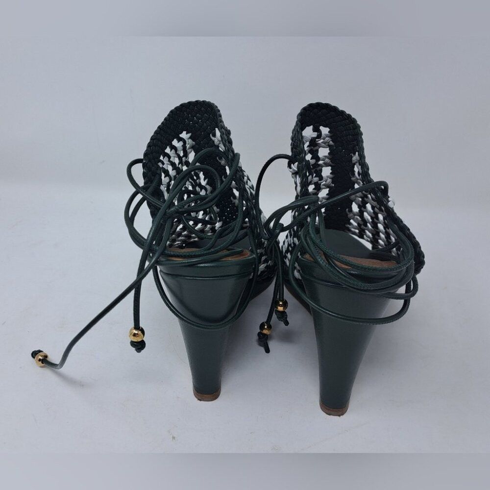 Mulberry Mulberry Woven Leather Strappy Wedge Sandals White Green It Size US 7.5 / IT 37.5 - 7 Thumbnail