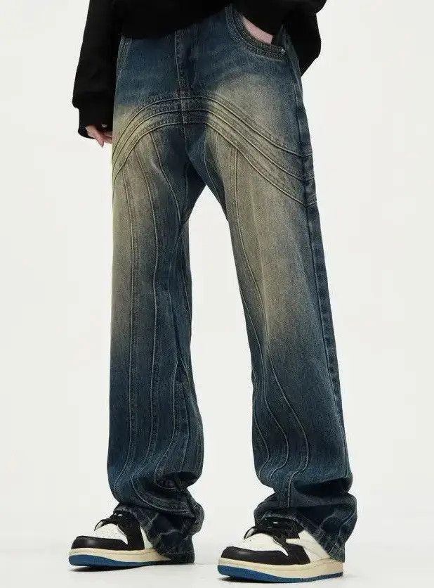 Japanese Brand Y2K Painted Circle Striped Baggy Jeans Size US 32 / EU 48 - 2 Thumbnail