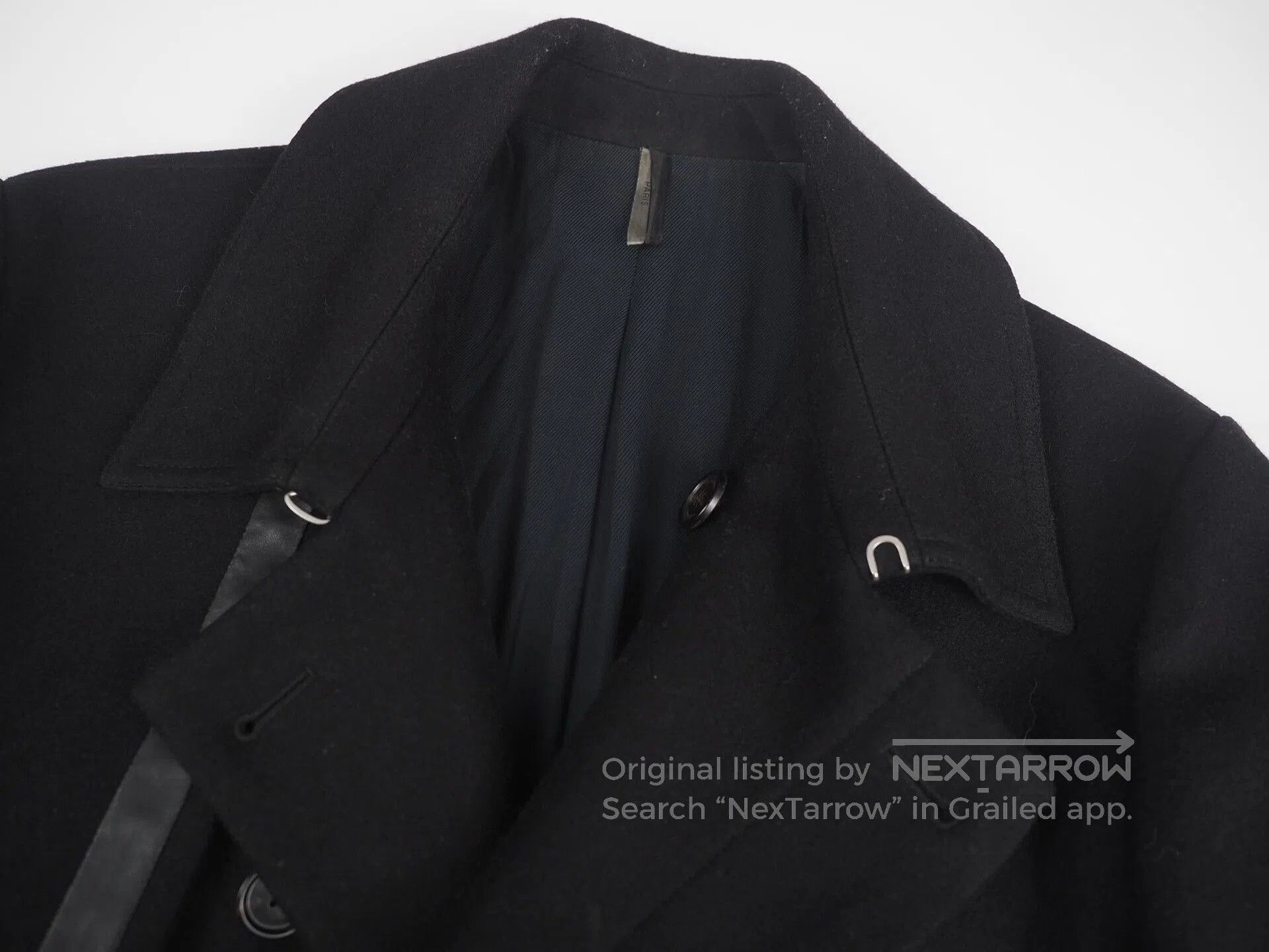 Dior black wool blend coat with leather details. Size US L / EU 52-54 / 3 - 6 Thumbnail