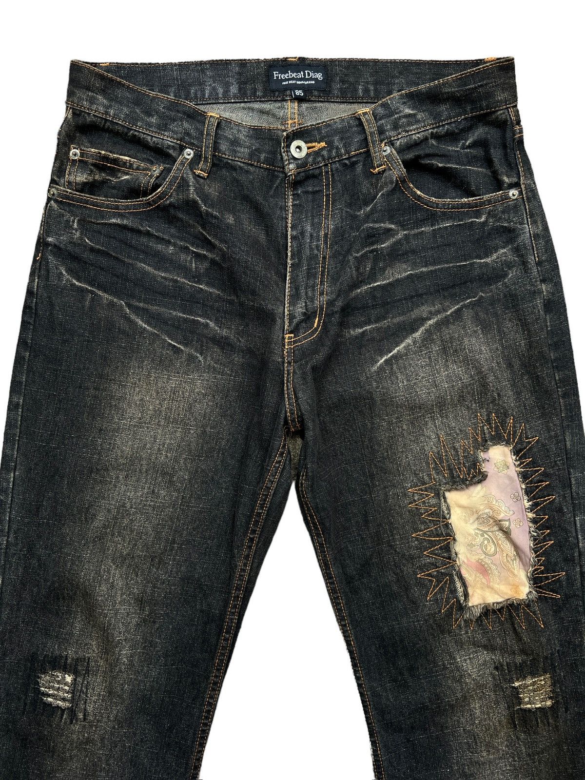 Japanese Brand Freebeat Sukarjan Distressed Patchwork Rusty Jeans 34x28.5 Size US 34 / EU 50 - 3 Thumbnail