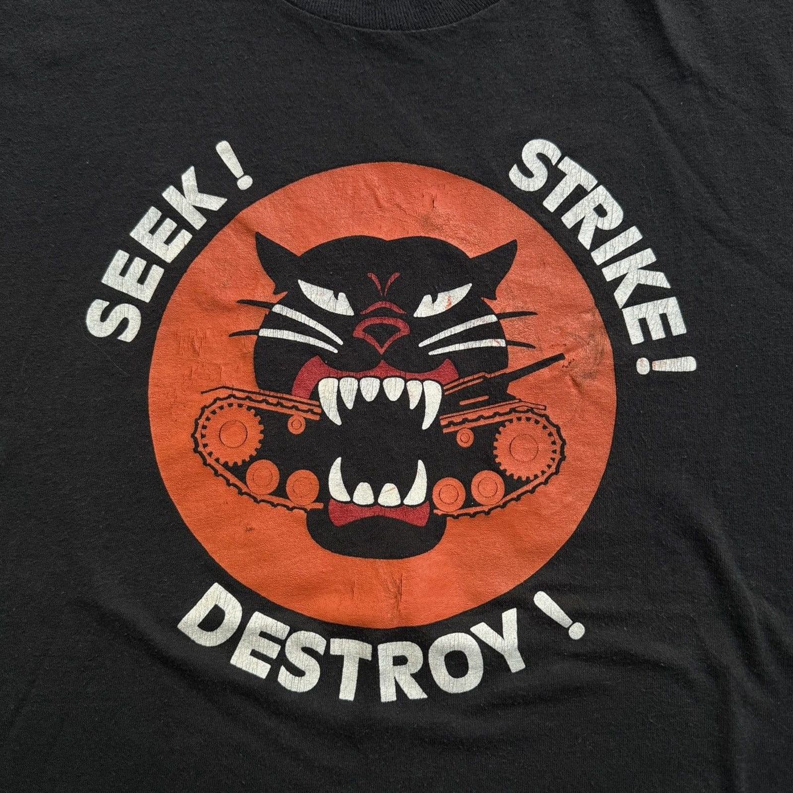 Vintage 80s Seek Strike Destroy Black Cat M18 Shirt Faded ERD Grunge Size US L / EU 52-54 / 3 - 4 Thumbnail