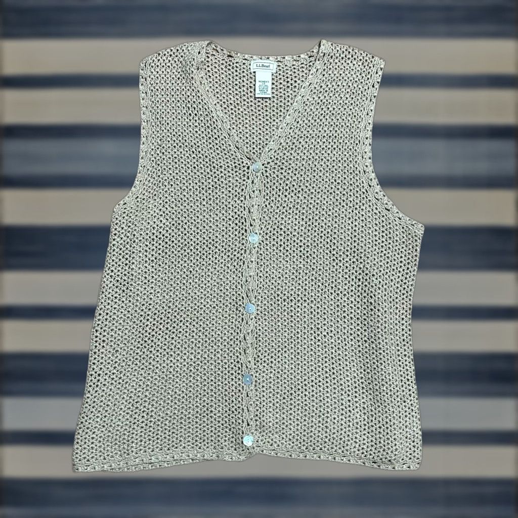 Vintage VINTAGE L.L. Bean Women's Crocheted Vest Brown Knit Open-Knit Bohemian Sz Large 90's Y2K Sleeveless Regular Womens Size L / US 10 / IT 46 - 1 Thumbnail