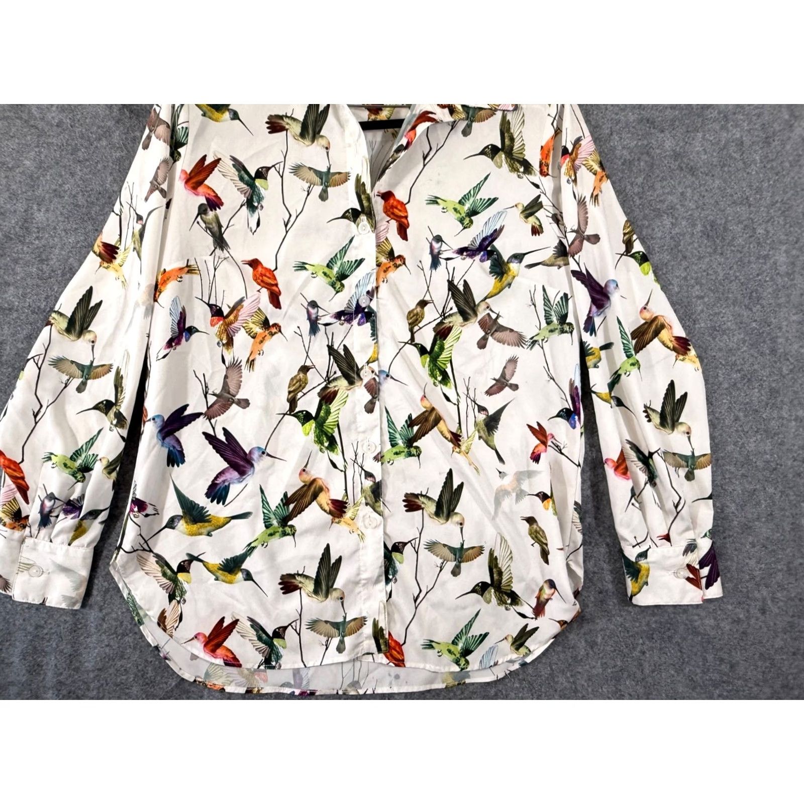 Vintage Vipavadee Shirt Womens M White AOP Hummingbird Button Up Long Sleeve USA Made Size M / US 6-8 / IT 42-44 - 4 Thumbnail