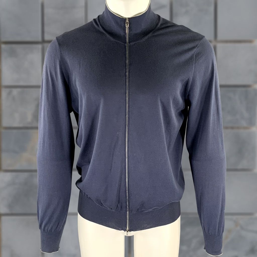 Brunello Cucinelli BRUNELLO CUCINELLI Navy Grey Cotton Zip Up Jacket M Men Size US M / EU 48-50 / 2 - 1 Thumbnail