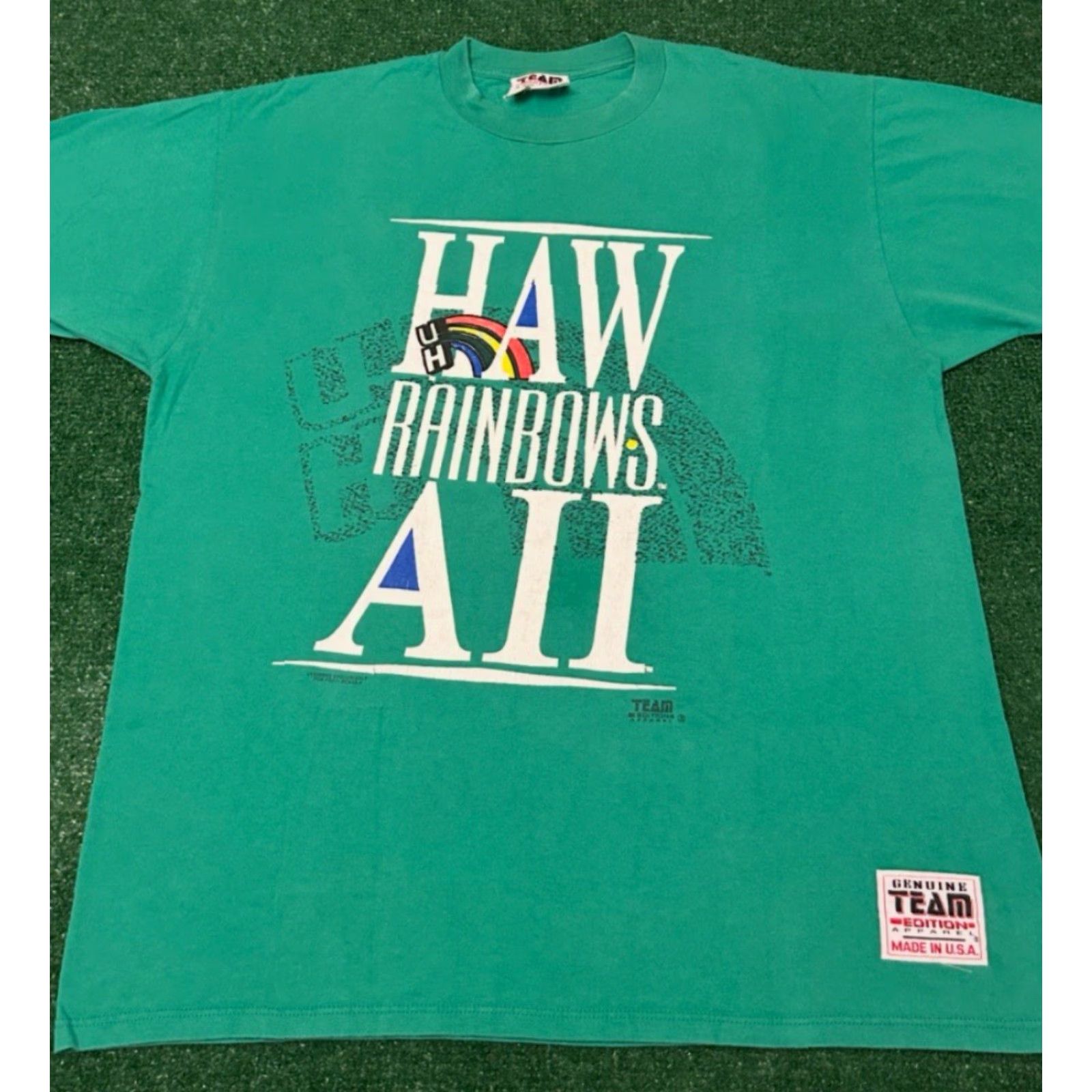 Rainbow VINTAGE University Hawaii Rainbow UH VTG Shirt Mens XL 1990s Green NCAA 90s Sports Hip Hop Size US XL / EU 56 / 4 - 3 Thumbnail