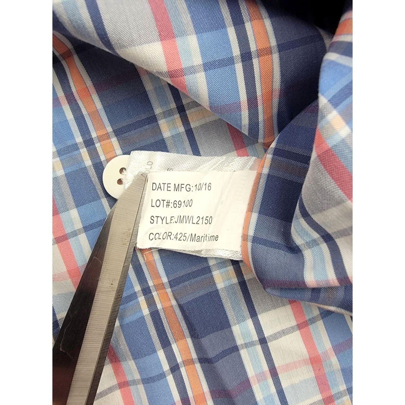 johnnie-O Johnnie-O Shirt Mens Medium Blue Orange Plaid Prep-Formance Long Sleeve Button Up Shirt Size US M / EU 48-50 / 2 - 7 Thumbnail