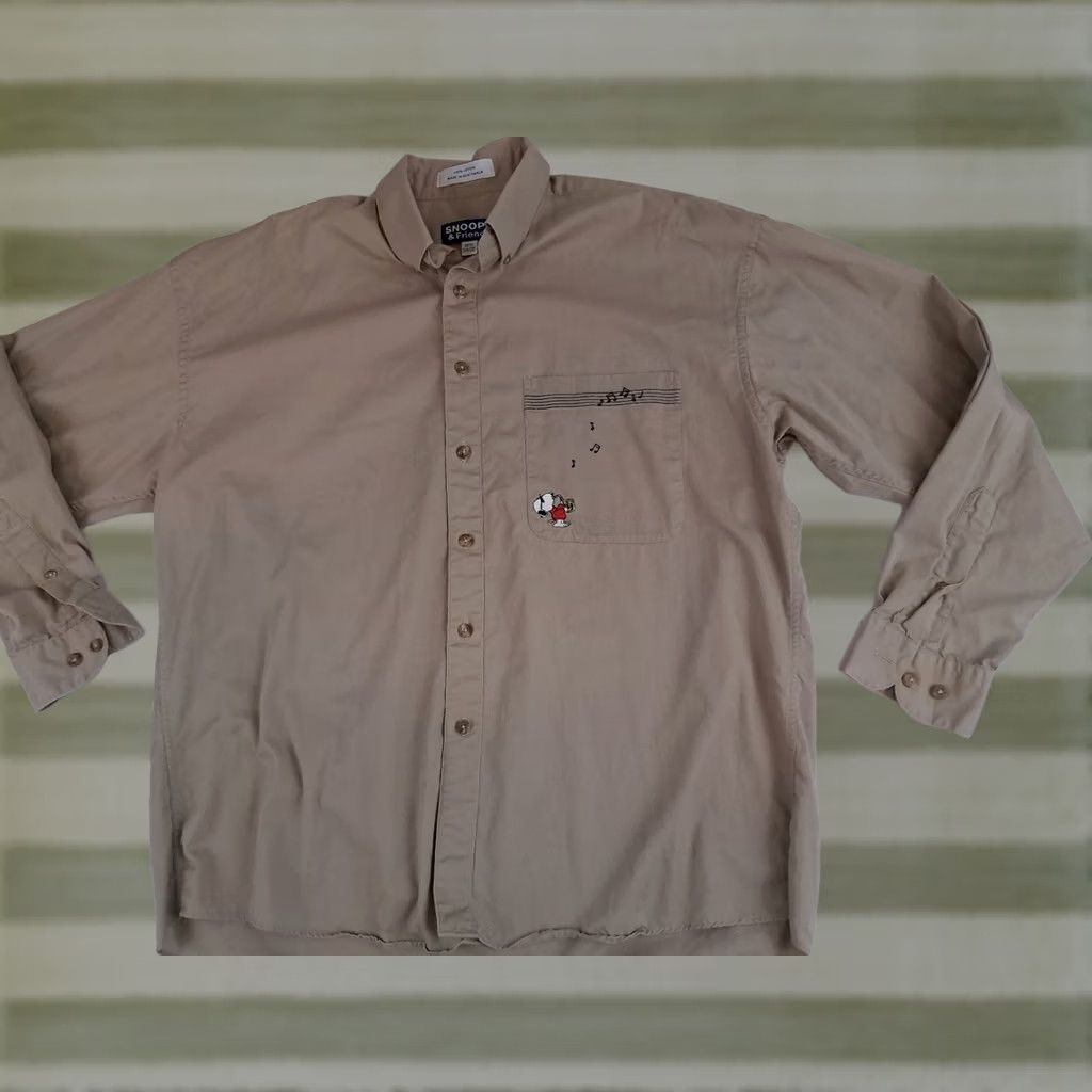 Vintage VINTAGE Snoopy Saxaphone Playing Jazz Music Full Button Polo Shirt sz 16 1/2 XL Beige Cotton Canvas Embroidered Button-Up Collared Men Size US XL / EU 56 / 4 - 1 Thumbnail