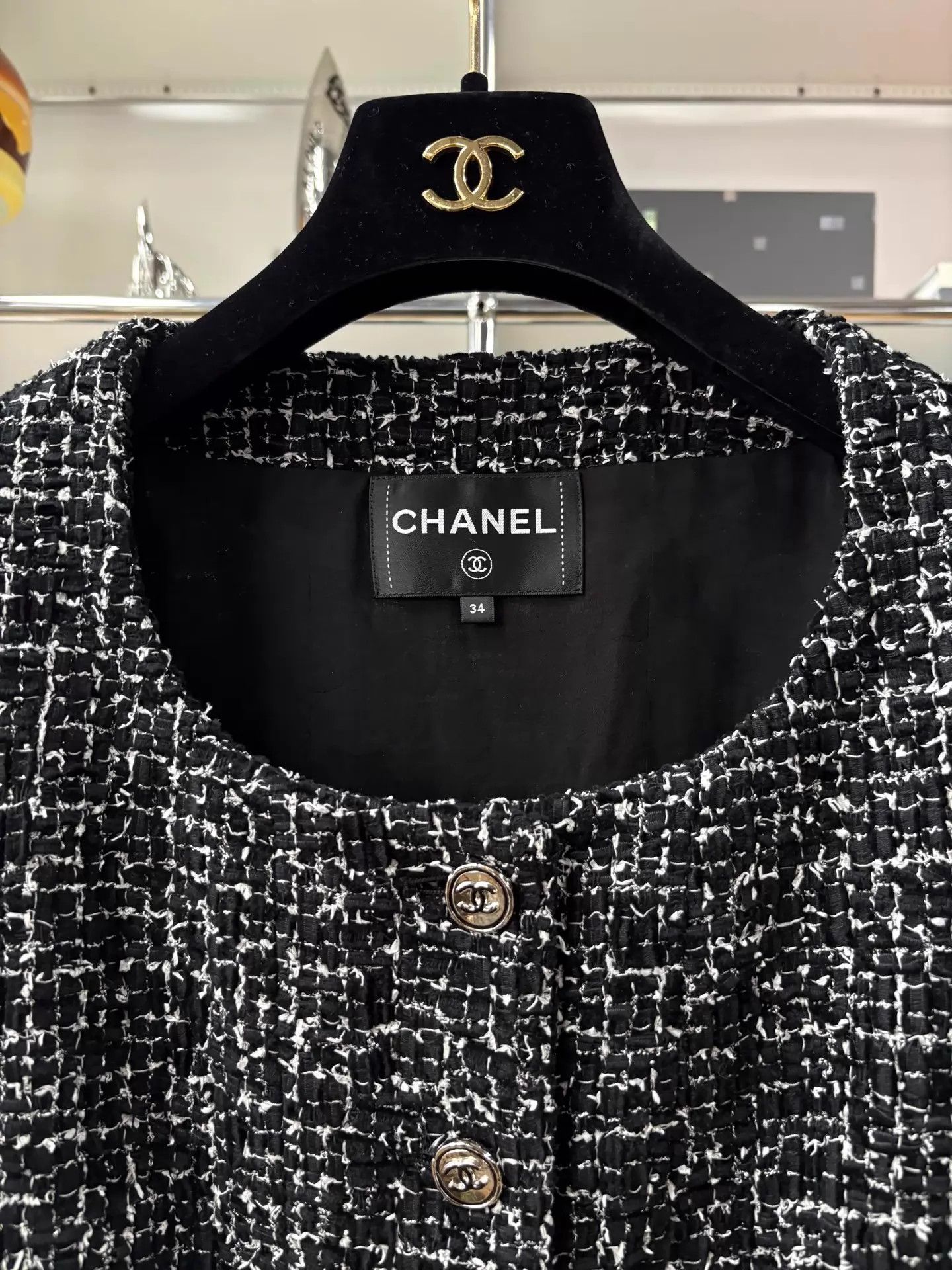 Chanel Chanel 24B Black White Glen Tweed Crew Jacket 34 Size XS / US 0-2 / IT 36-38 - 2 Thumbnail