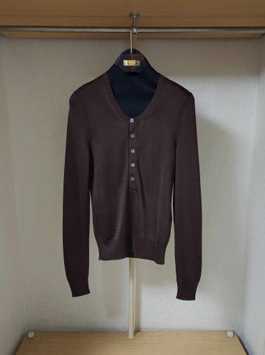 Tom Ford o1sm1stk0824 Pure Silk Henleyneck Sweater in Dark Brown Size US L / EU 52-54 / 3 - 1 Thumbnail