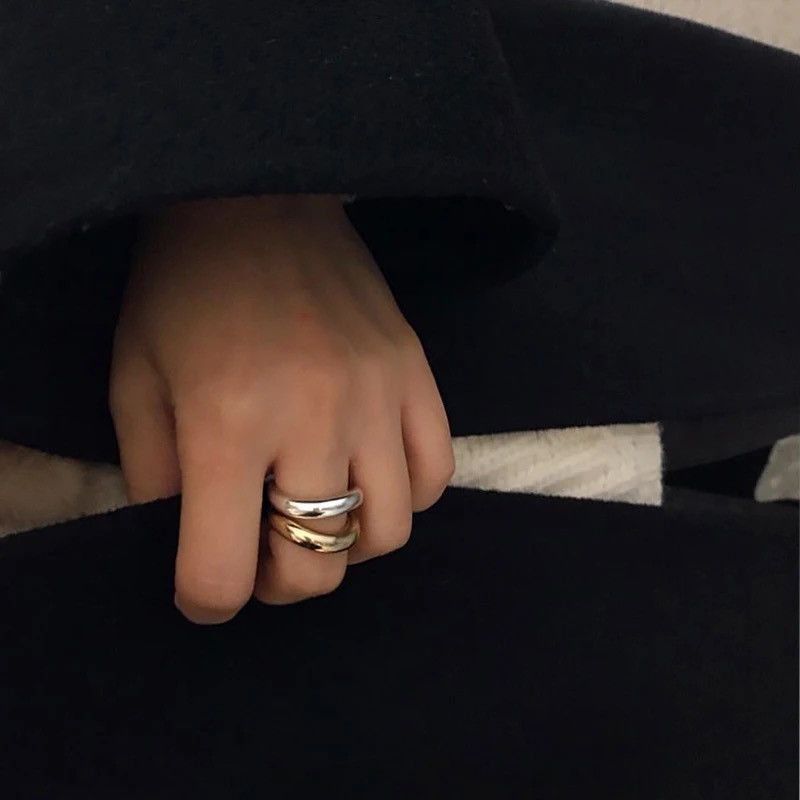 Jewelry Metallic Glossy Wavy Curve Irregular Couple Ring Size ONE SIZE - 4 Thumbnail