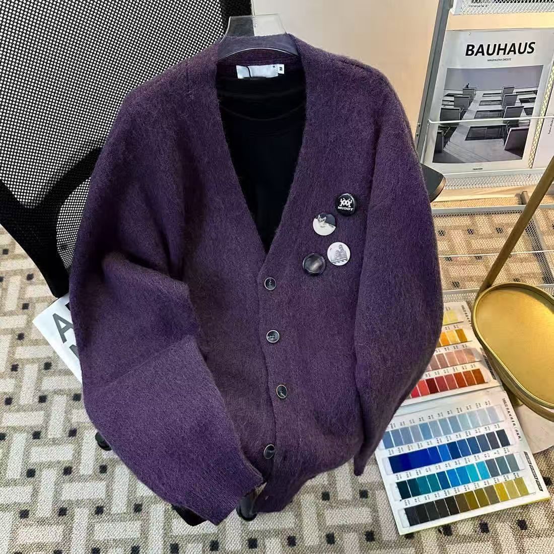 Vintage Deep Purple Mohair-Blend Cardigan Size US M / EU 48-50 / 2 - 2 Thumbnail