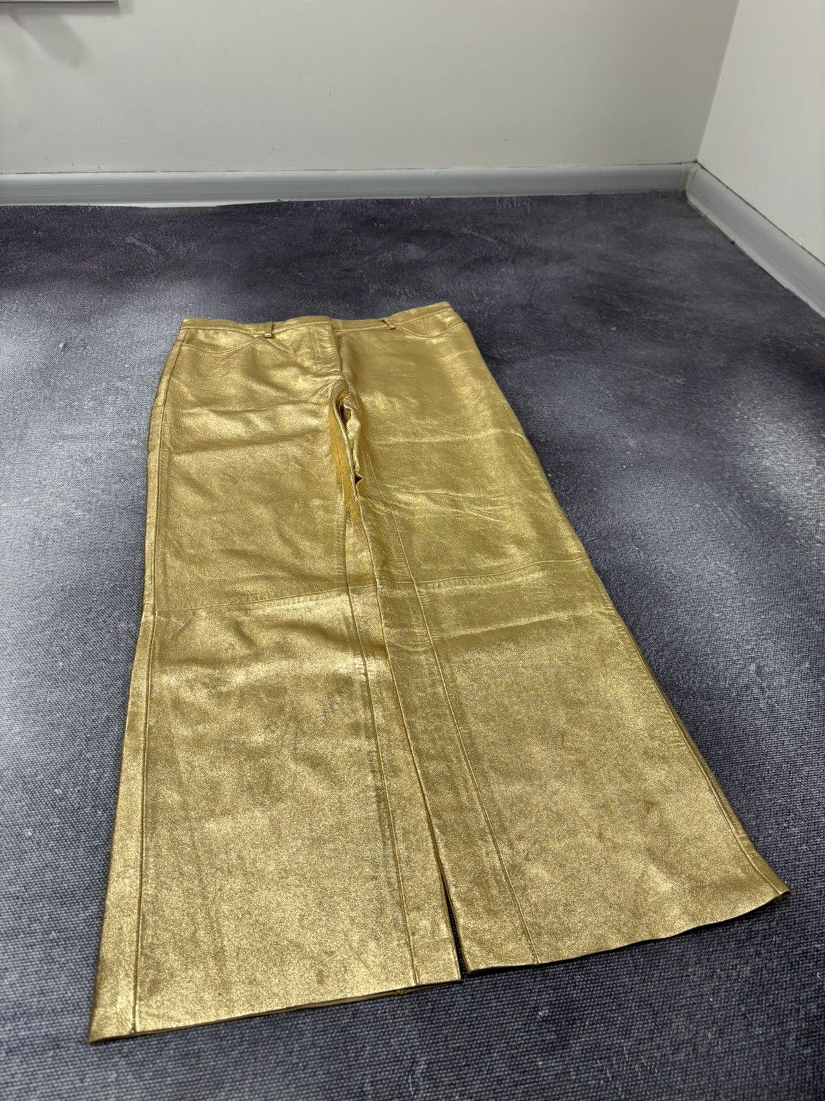 Sandro Sandro Paris NWT Women’s Metallic Gold Lamb Leather Pants Size 30" / US 8 / IT 44 - 3 Thumbnail