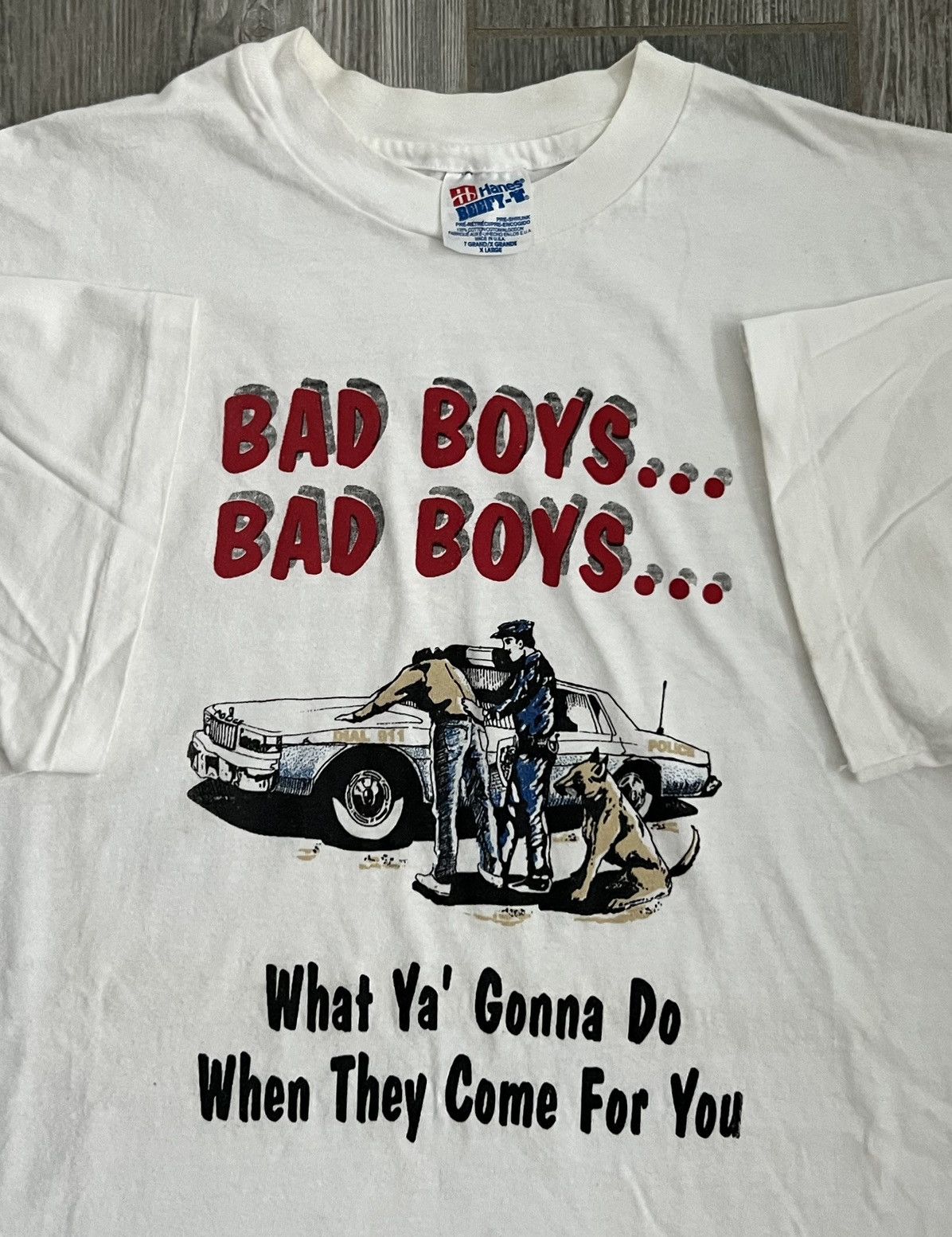 image of Art 1994 Single Stitch Bad Boys Bad Boys Vintage White Tee, Men's (Size XL)