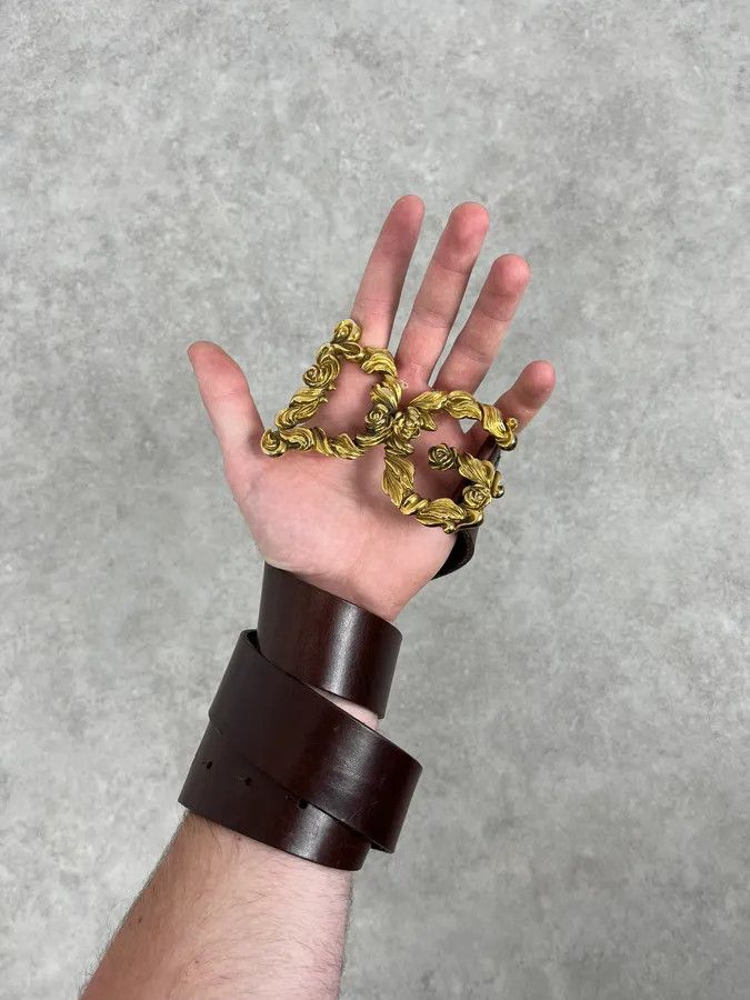 Dolce & Gabbana AW2006 Dolce & Gabbana Baroque Golden Buckle Brown Leather Belt Size ONE SIZE - 3 Thumbnail