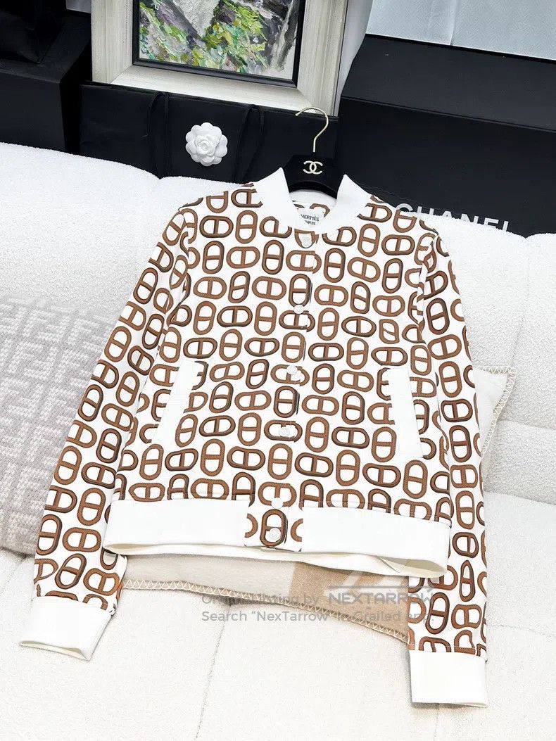 Hermes Hermes White Pig Nose Pattern Long Sleeve Stand Collar Bas Size XS / US 0-2 / IT 36-38 - 2 Thumbnail