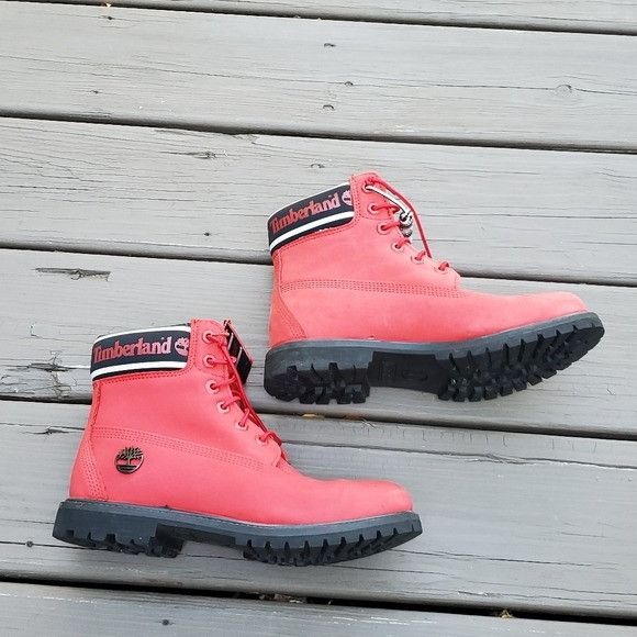 Timberland Timberland Premium 6" Red Nubuck Logo Spellout Limited Ed. Size US 8.5 / IT 38.5 - 3 Thumbnail