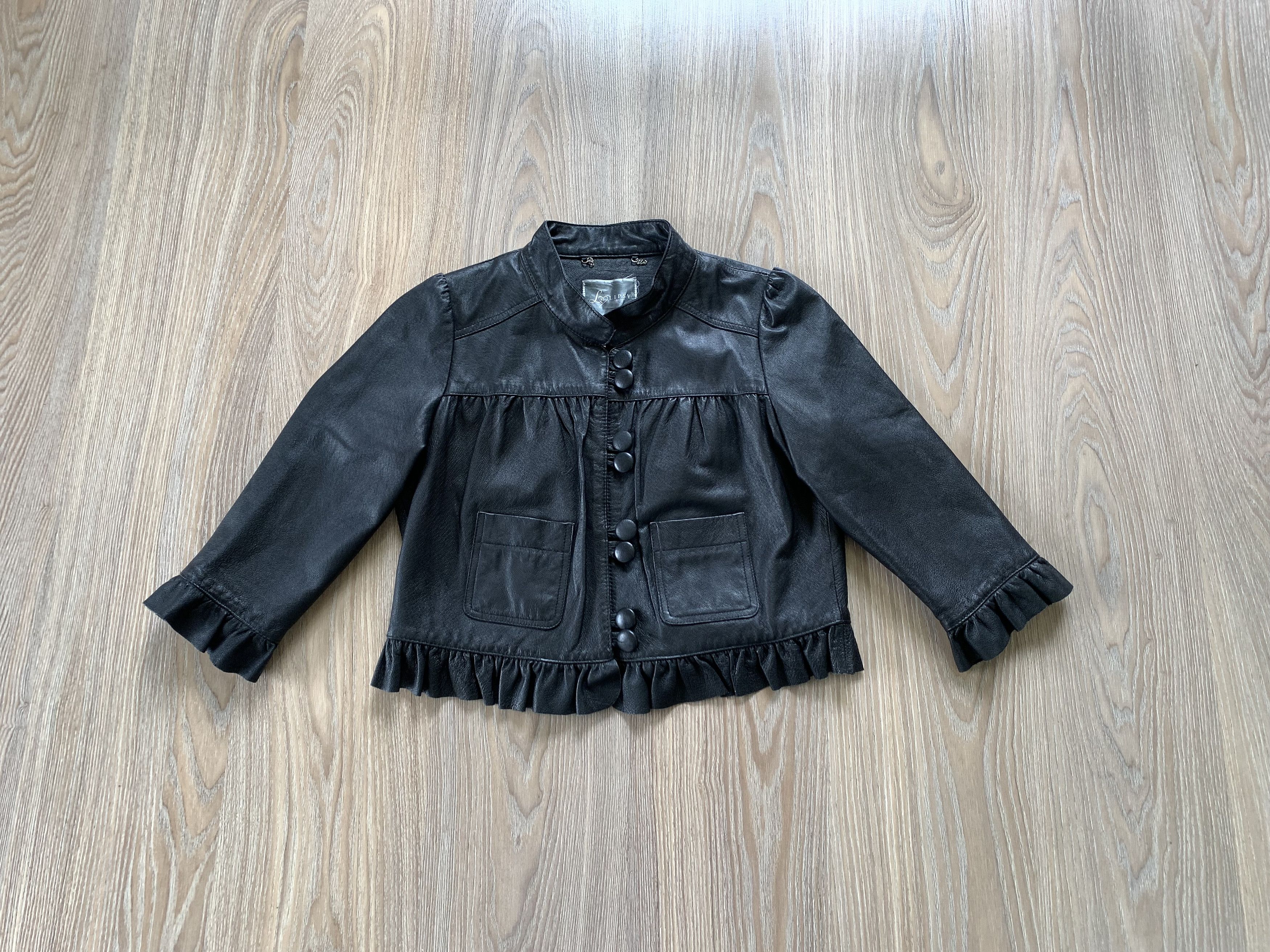 Genuine Leather Lipsy London Womens Black Leather Button Patch Pocket Jacket Size M / US 6-8 / IT 42-44 - 9 Thumbnail