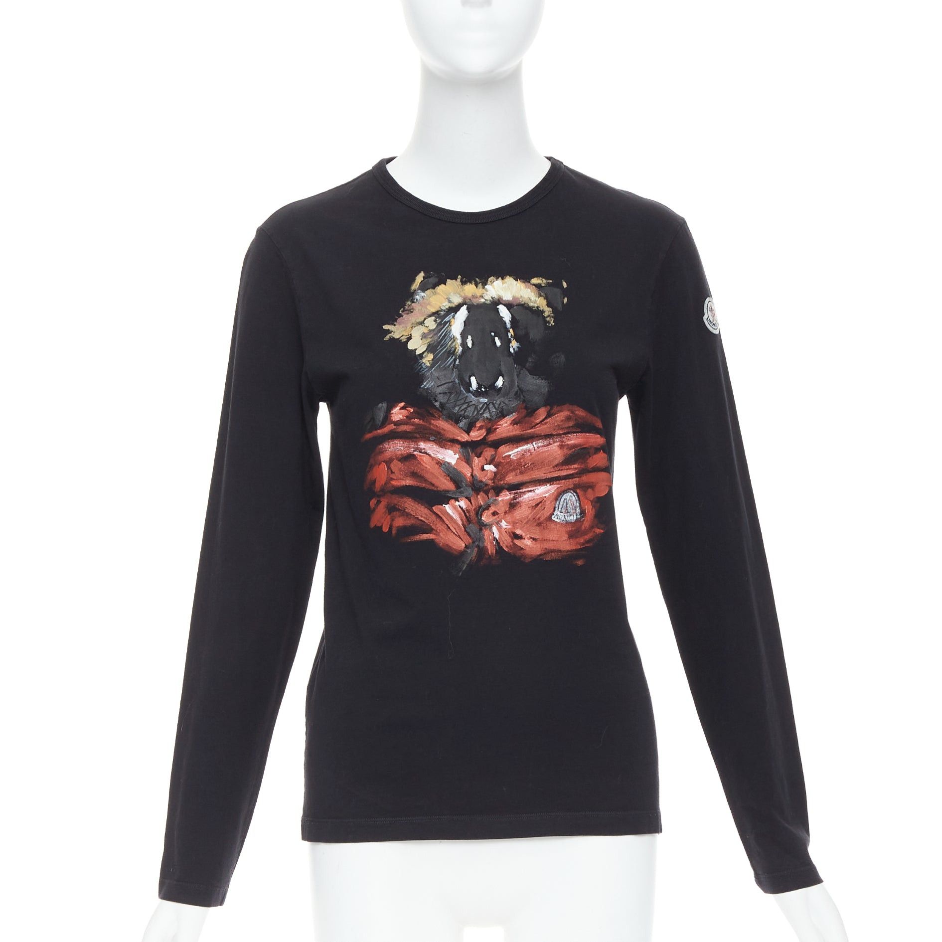 Moncler MONCLER red grey painted graphic black logo long sleeve tshirt Size S / US 4 / IT 40 - 1 Thumbnail