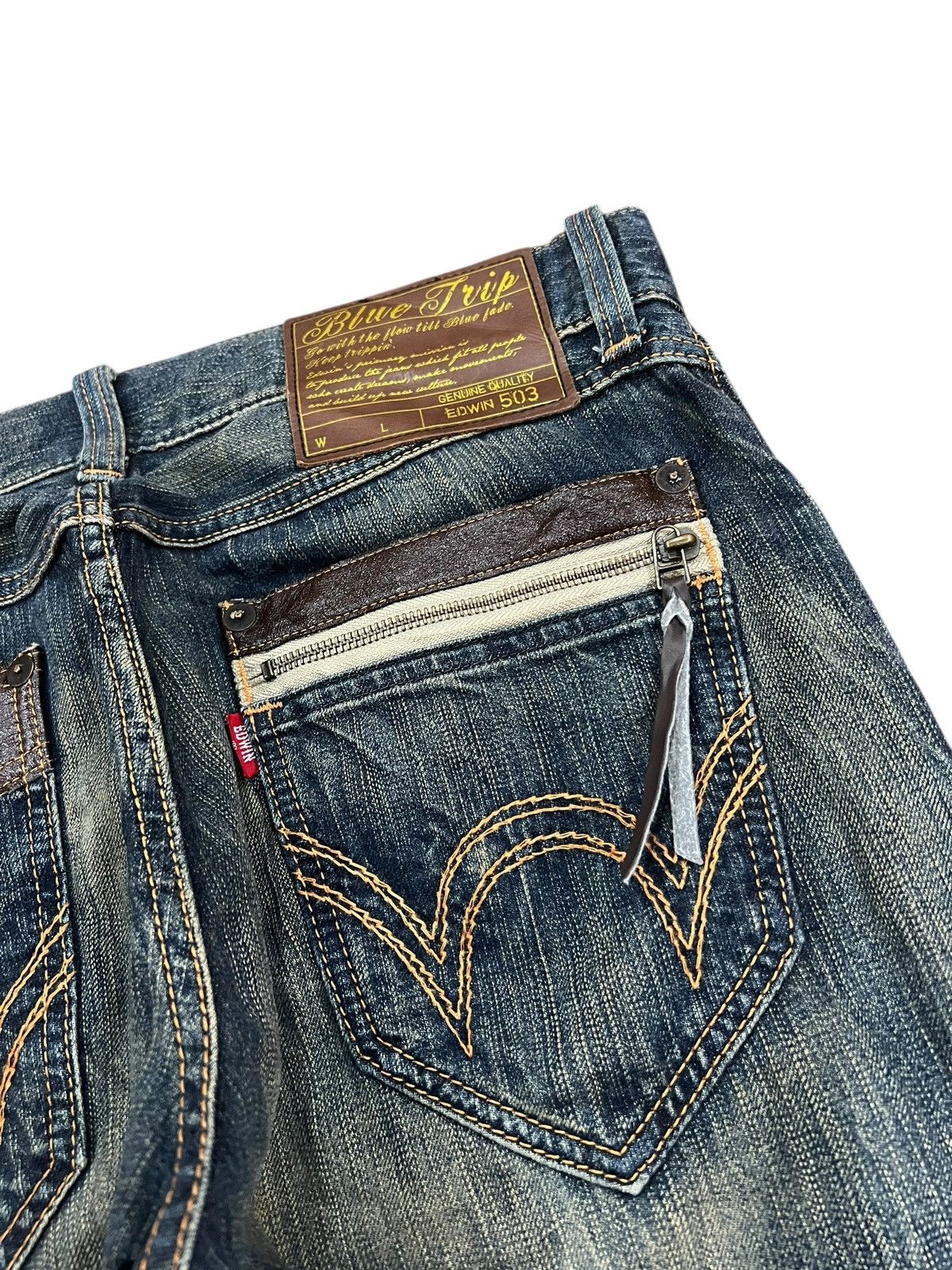 Edwin 💥Flare💥Vintage Edwin 503 Blue Trip Claw Denim Jean Size US 32 / EU 48 - 19 Thumbnail