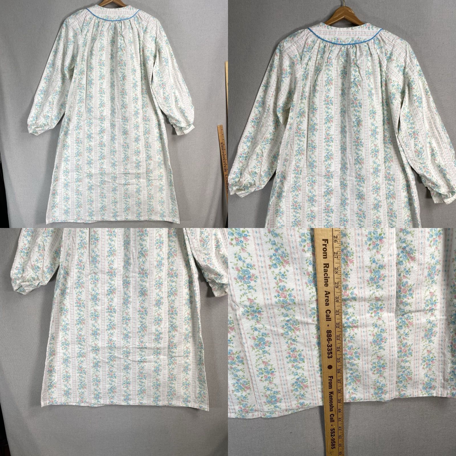 Annex VINTAGE Lyn Anne Nightgown Flannel Gown Long Sleeve Collared Button Pocket Blue 100% Cotton Floral Size ONE SIZE - 8 Thumbnail