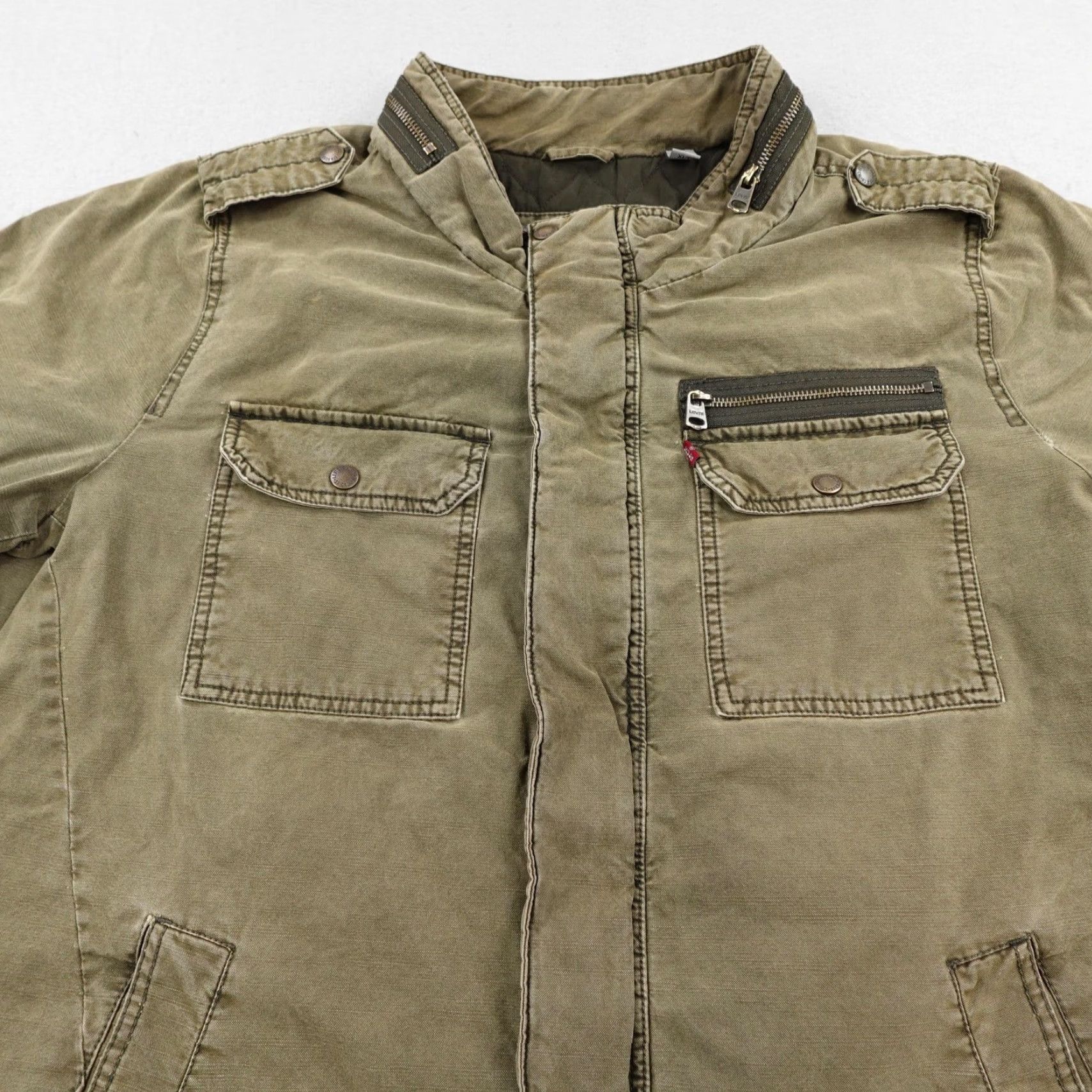 Levi's Levis Jacket Mens XL Tall Green Canvas Military Field Coat Quilted Lined Zip Up Size US XL / EU 56 / 4 - 3 Thumbnail