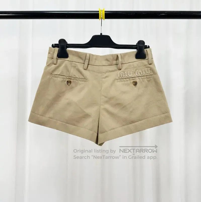 Miu Miu Miu Miu Khaki Cotton Logo Embroidered Shorts . Size 23" - 2 Thumbnail