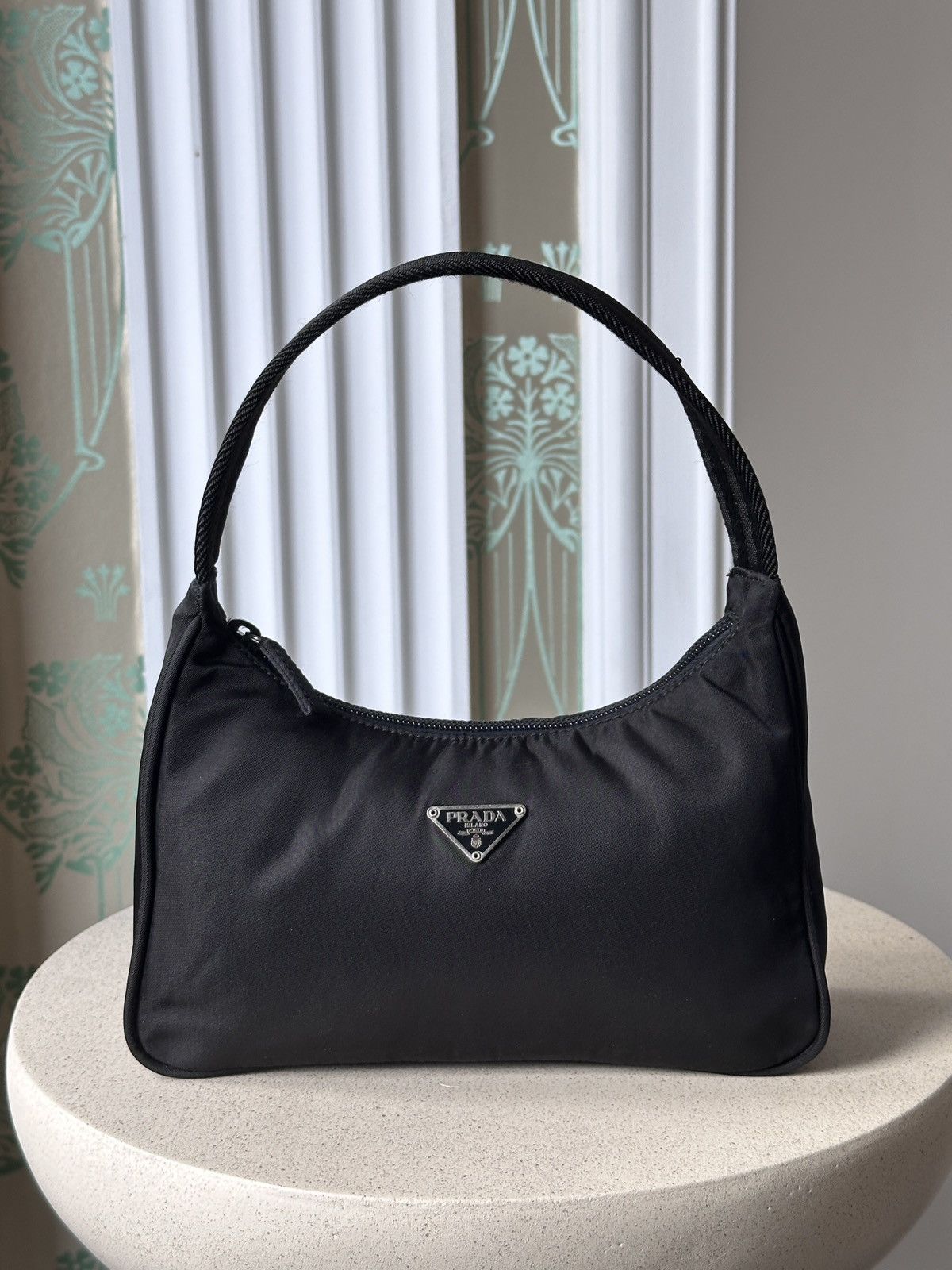 Prada PRADA Nylon Black Triangle Logo Mini Hobo Bag Size ONE SIZE - 2 Thumbnail