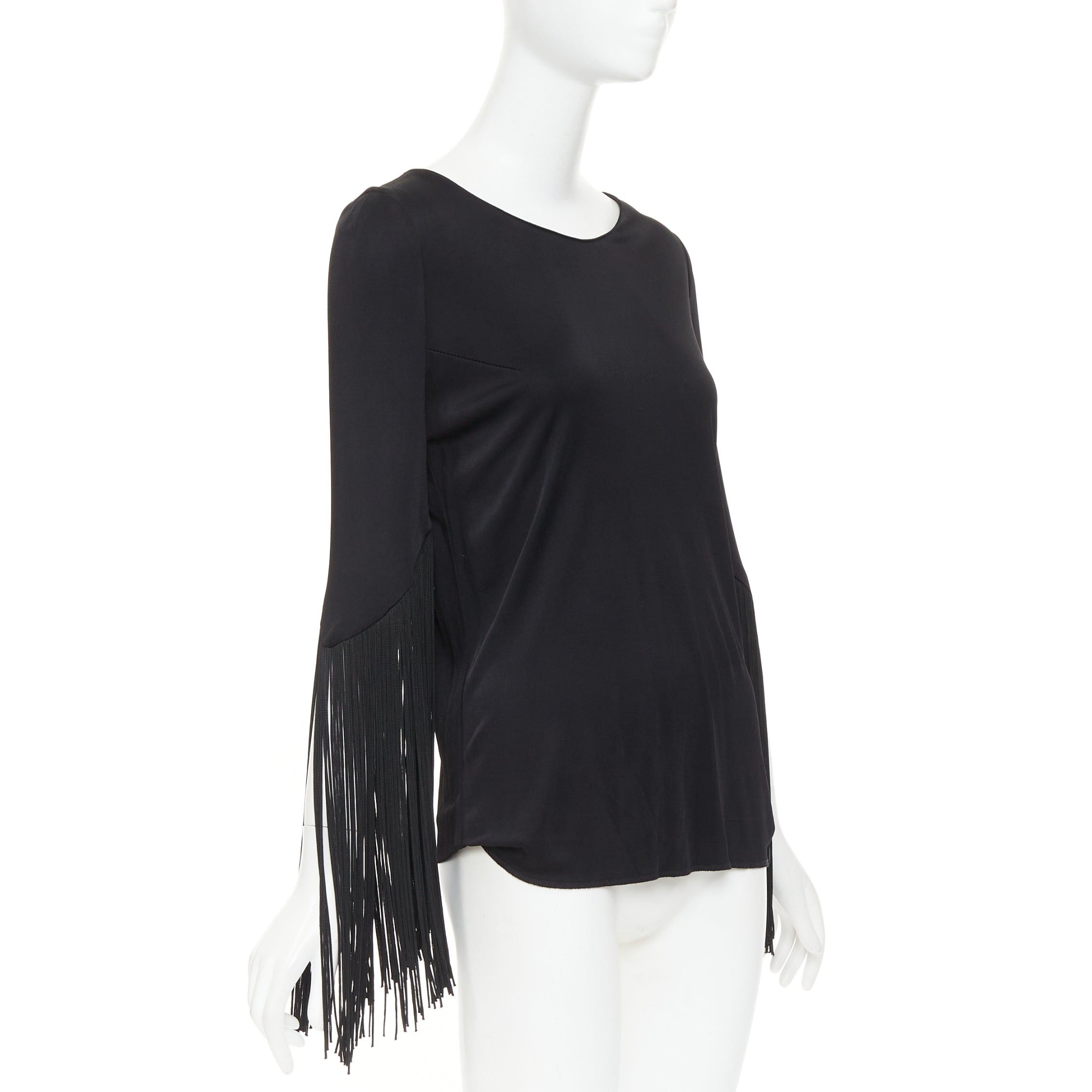 Galvan GALVAN 2018 Vesper black viscose fringe roped half sleeve bateau neck top FR40 S Size M / US 6-8 / IT 42-44 - 1 Thumbnail