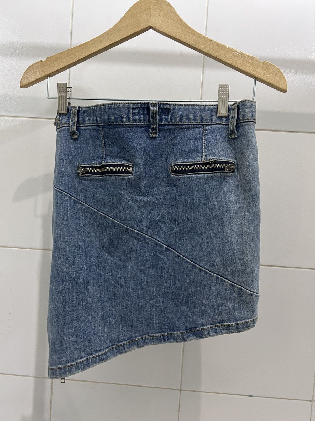 Beauty Beast × If Six Was Nine T-REX Y2k Asymmetrical Denim Mini Skirt Side Zipper Size 31" - 8 Thumbnail