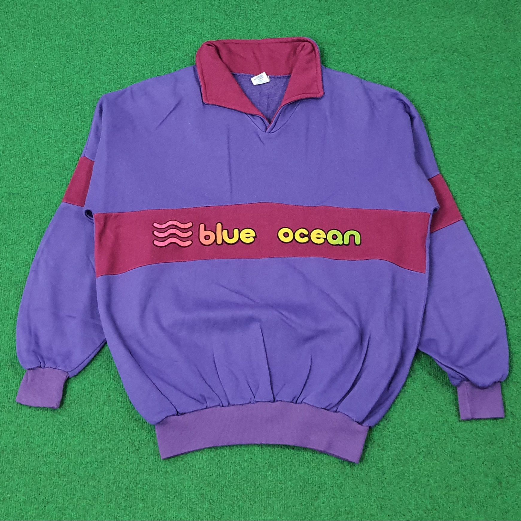 Vintage Vintage 90s Blue Ocean Polo Collar Pullover C268N14 Size US L / EU 52-54 / 3 - 1 Thumbnail