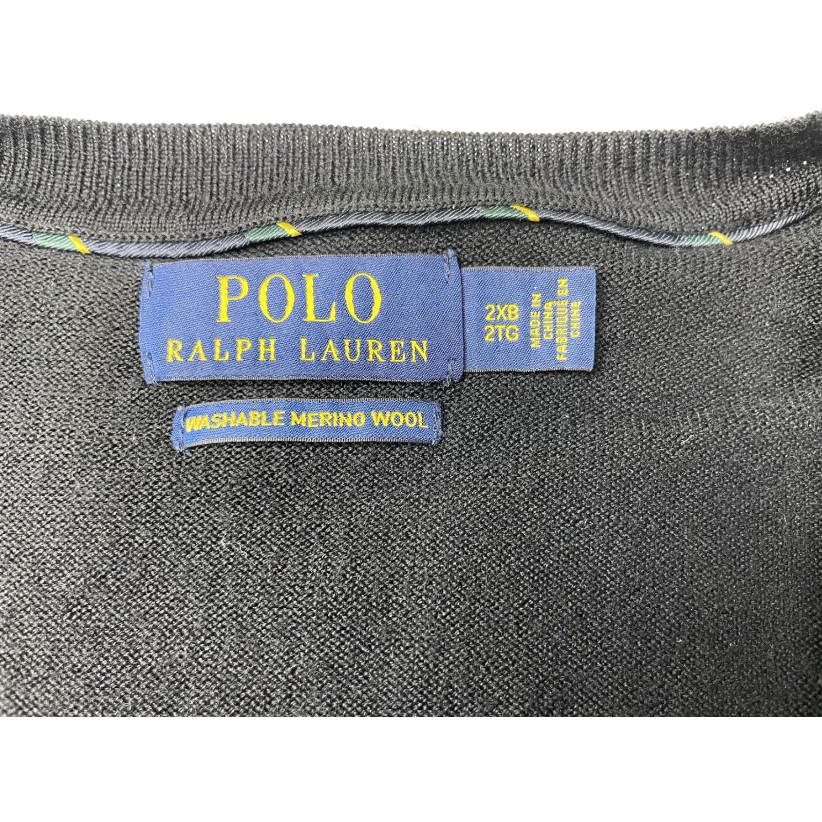 Polo Ralph Lauren Polo Ralph Lauren Sweater Pullover V-Neck 2XB Black Merino Wool Wool Big & Tall Men Size US XXL / EU 58 / 5 - 3 Thumbnail