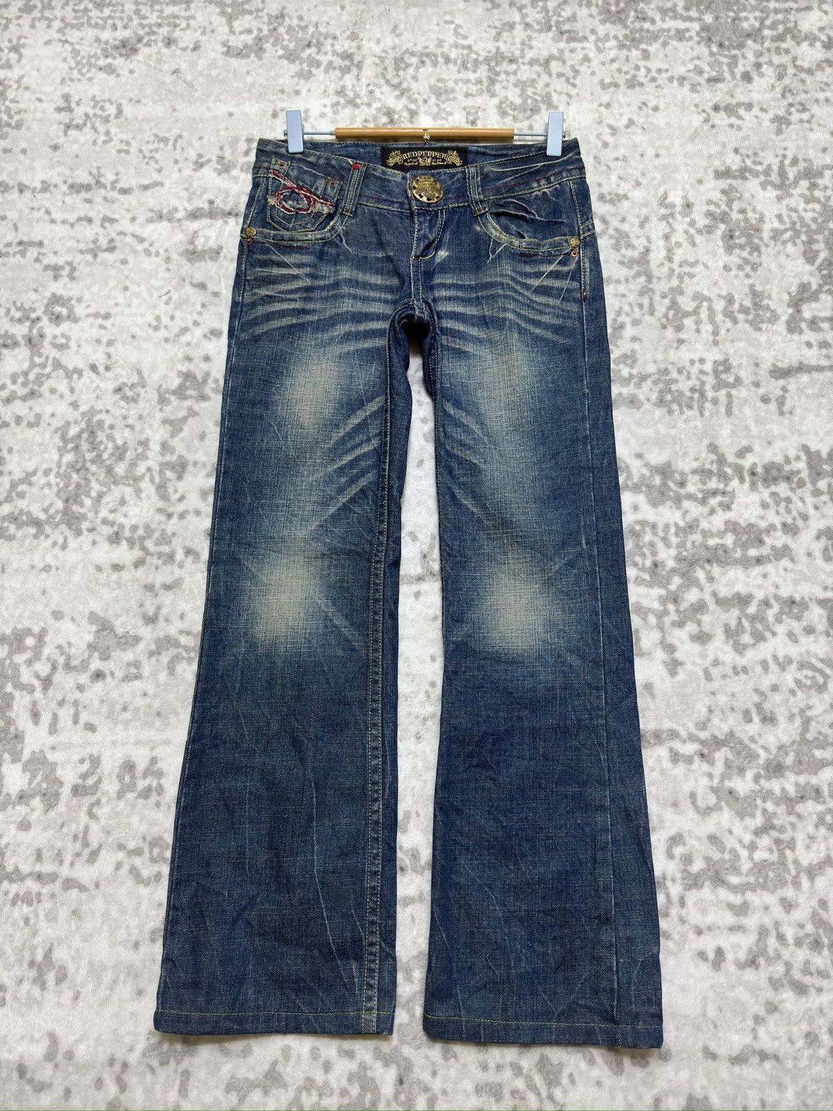 Ed Hardy Y2K Red Pepper Embroidery Mud Wash Finish Flared Jeans Size US 28 / EU 44 - 2 Thumbnail