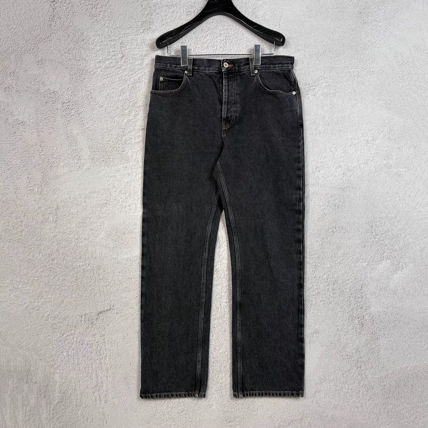 Loewe LOEWE Washed Leather Logo Raw Hem Jeans Men's Black Size US 28 / EU 44 - 1 Thumbnail
