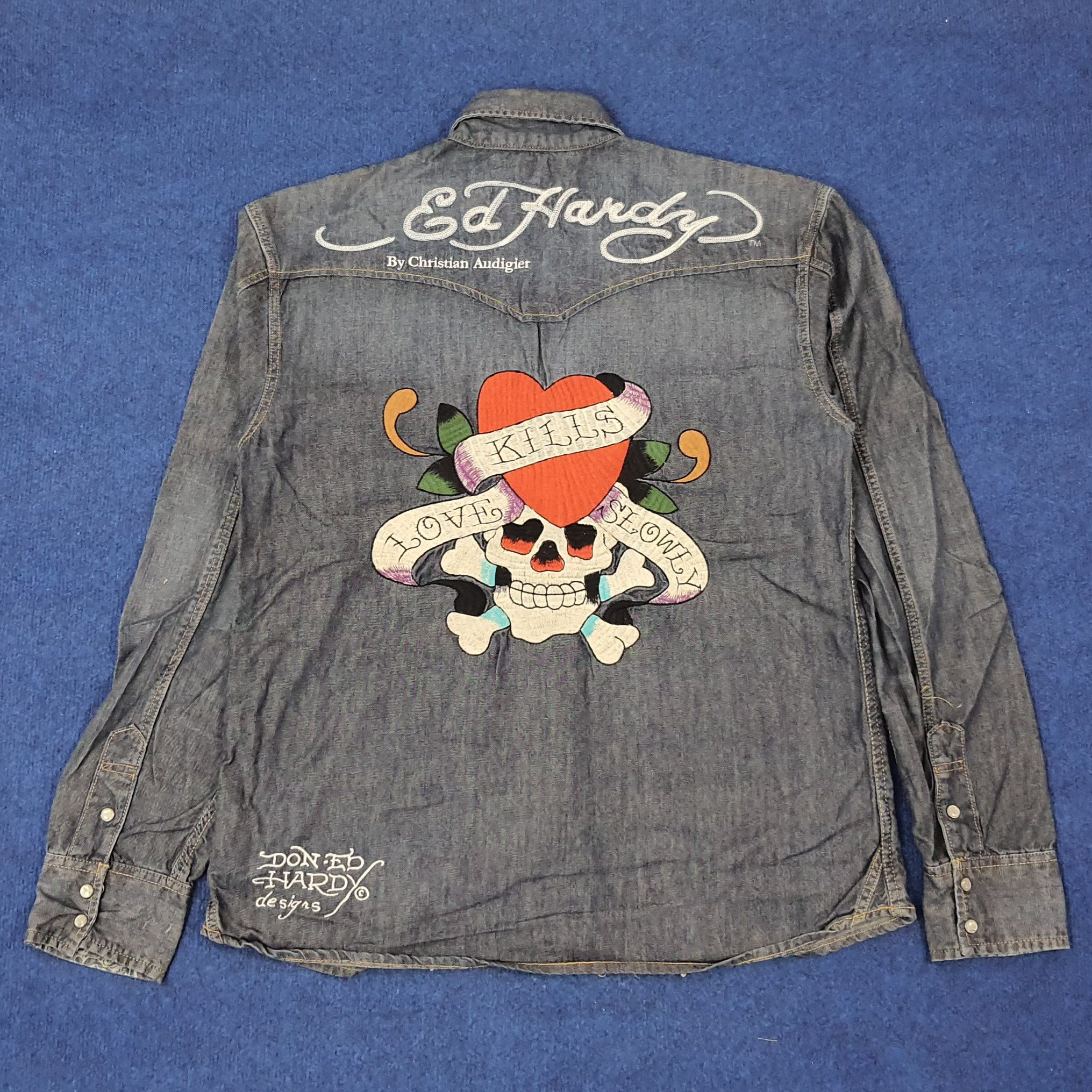 Ed Hardy Vintage Ed Hardy Design Denim Button Up Shirt C239N18 Size US XL / EU 56 / 4 - 1 Thumbnail