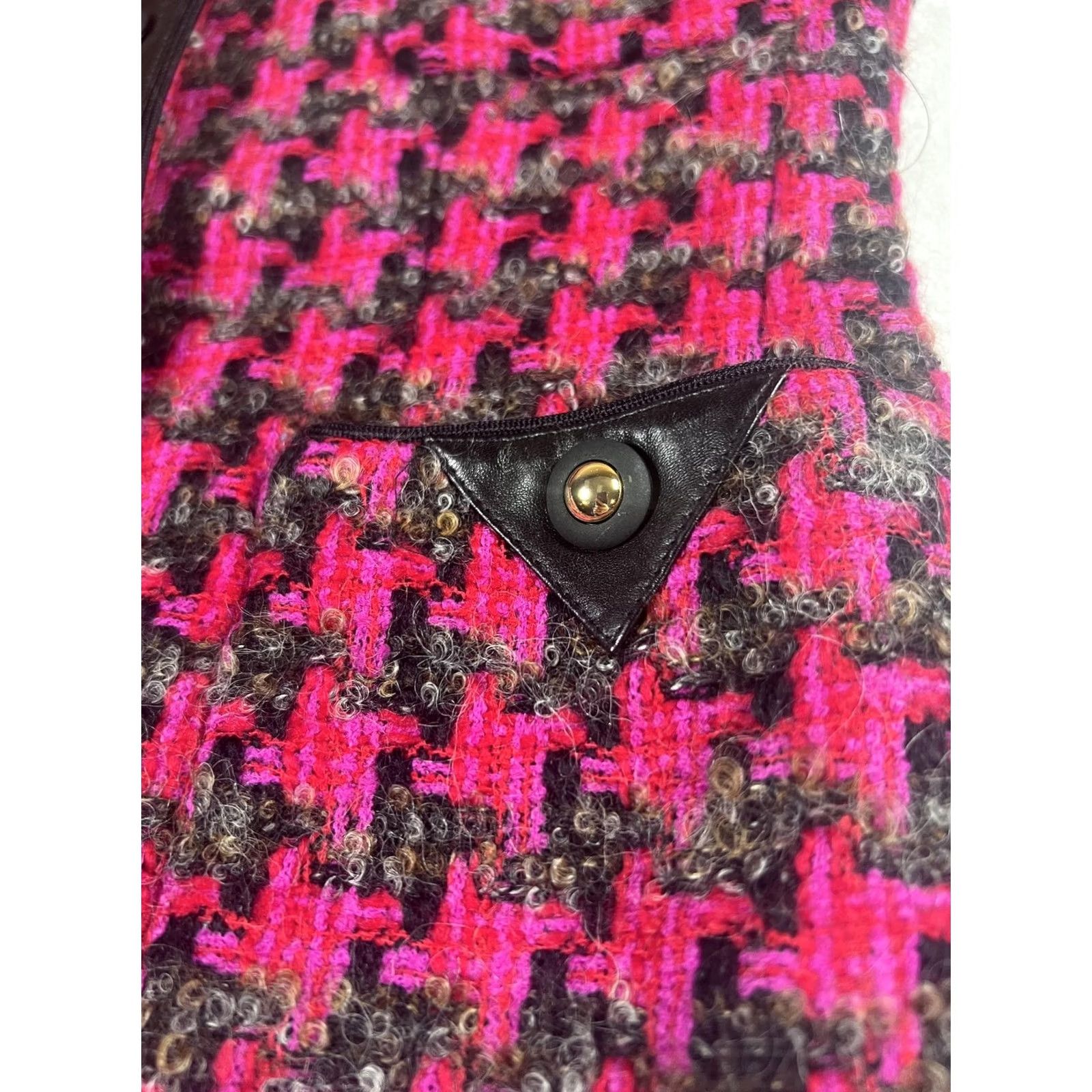Vintage Vintage Carlisle Blazer Womens 6 Pink Wool Tweed Houndstooth Sequin Jacket 80s Size M / US 6-8 / IT 42-44 - 7 Thumbnail
