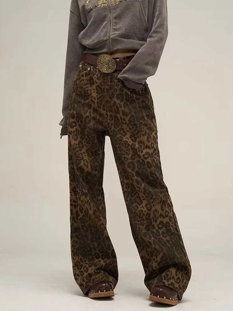 image of Camo Leopard Print Y2K Jean in Browns, Women's (Size 25)
